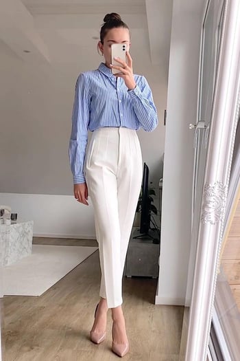 Beyaz Önü Biyeli Yüksek Bel Kadın Pantolon MG2425