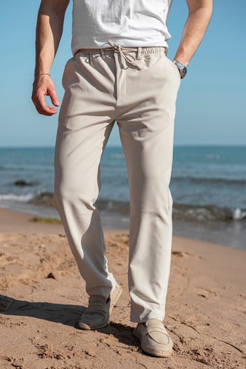 Bej Beli Lastikli Relaxed Fit Jakarlı Erkek Pantolon E6593