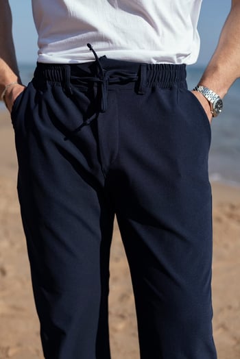 Lacivert Beli Lastikli Relaxed Fit Jakarlı Erkek Pantolon E6593