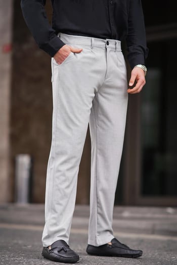 Gri Regular Fit Düz Kesim Yan Cepli Erkek Pantolon 6540
