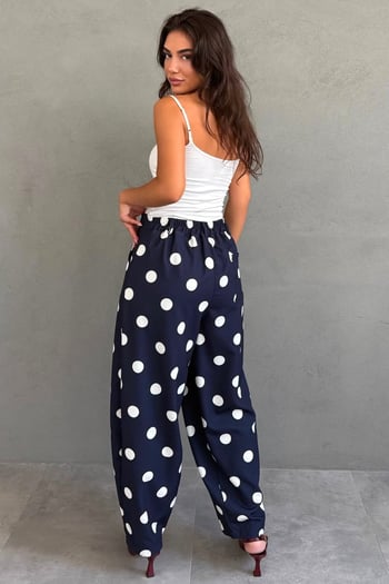 Lacivert Puantiyeli Beli Lastikli Balon Kadın Pantolon MG2886