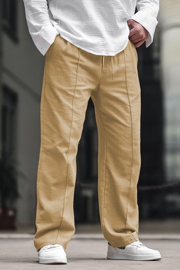 Bej Erkek Rahat Kesim Keten Pantolon 6539