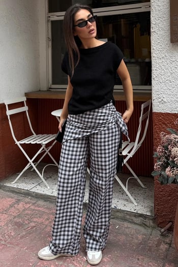Siyah Fularlı Ekose Pantolon MG2734
