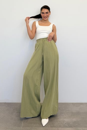 Mint Yeşili Yüksek Bel Bol Paça Pantolon MG2408