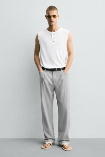 Gri Pilili Relaxed Fit Pantolon E6588