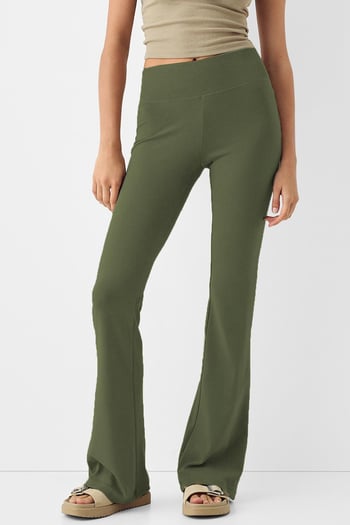 Haki Beli Fitilli Yüksek Bel İspanyol Paça Pantolon MG2096
