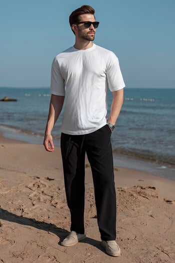 Siyah Beli Lastikli Relaxed Fit Jakarlı Erkek Pantolon E6593
