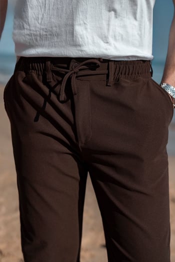 Acı Kahve Beli Lastikli Relaxed Fit Jakarlı Erkek Pantolon E6593