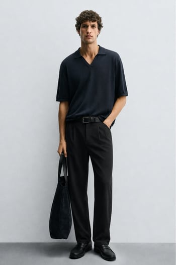 Siyah Pilili Relaxed Fit Pantolon E6588