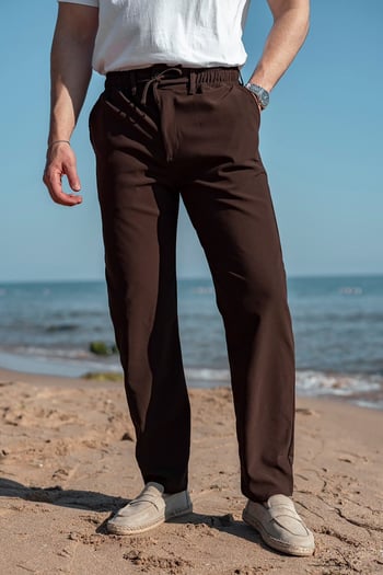 Acı Kahve Beli Lastikli Relaxed Fit Jakarlı Erkek Pantolon E6593