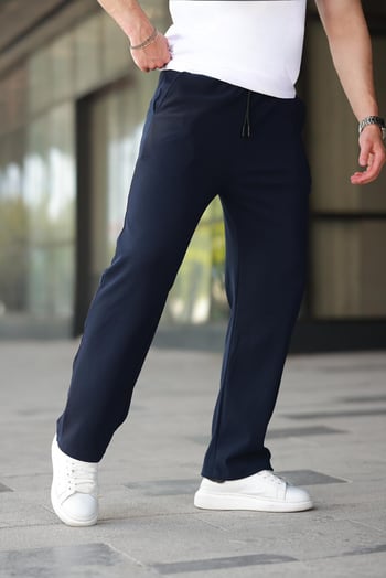 Lacivert Beli Ayarlanabilir Cep Detaylı Bol Pantolon 6545
