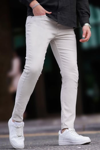 Erkek Taş Rengi Kanvas Slim Fit Pantolon