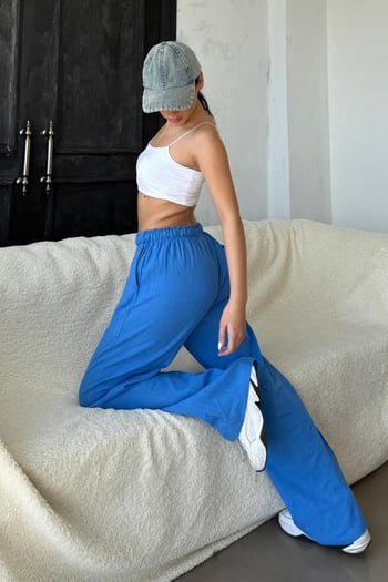Saks Beli Büzgülü Wide Leg Kumaş Pantolon MG1950