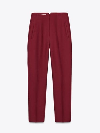 Bordo Önü Biyeli Yüksek Bel Kadın Pantolon MG2425