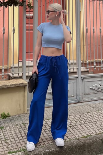 Saks Krinkıl Kumaş Basic Kadın Plaj Pantolon MG1778