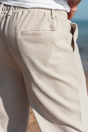 Bej Beli Lastikli Relaxed Fit Jakarlı Erkek Pantolon E6593