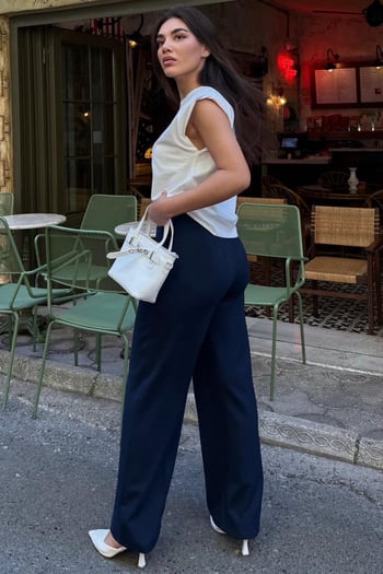 Lacivert Premium Yüksek Bel Pileli Pantolon MG2717