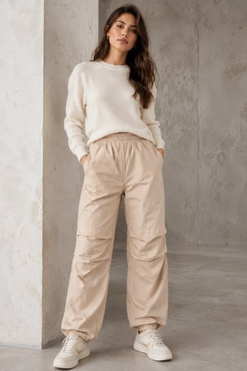 Bej Paraşüt Jogger Kadın Pantolon MG1726