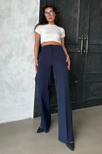 Lacivert Yüksek Bel Kumaş Pantolon MG2284