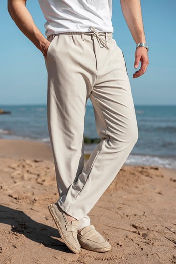 Bej Beli Lastikli Relaxed Fit Jakarlı Erkek Pantolon E6593
