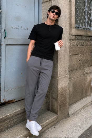 Waffle Kumaş Füme Basic Erkek Pantolon 6513