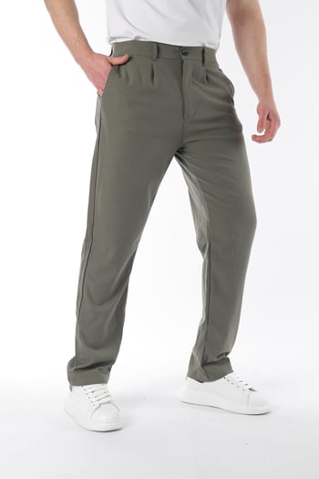 Haki Regular Fit Düz Kesim Yan Cepli Erkek Pantolon 6540