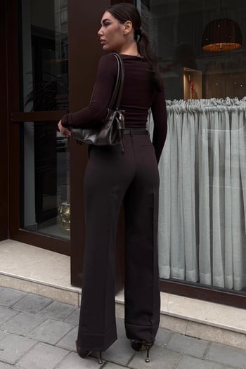 Acı Kahverengi Geniş Paça Normal Bel Kemerli Pantolon MG2735