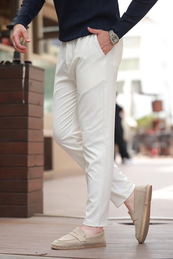 Beyaz Relaxed Erkek Pantolon 6510