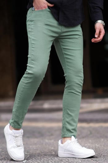 Erkek Yeşil Kanvas Slim Fit Pantolon