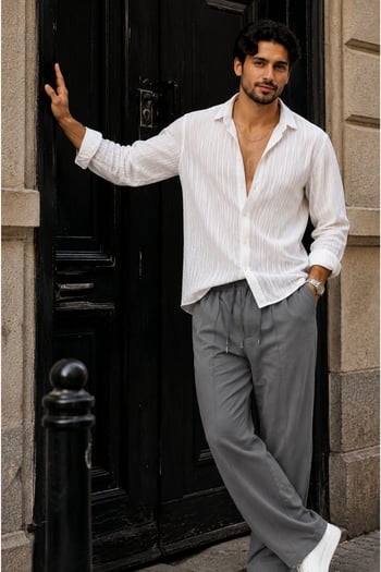 Füme Erkek Rahat Kesim Keten Pantolon 6539