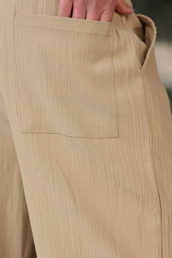 Bej %100 Pamuklu Bol Paça Erkek Pantolon E6586