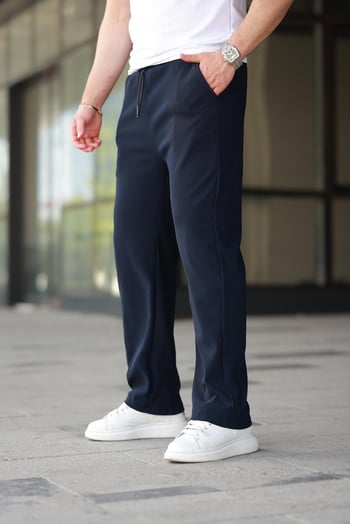 Lacivert Beli Ayarlanabilir Cep Detaylı Bol Pantolon 6545