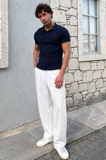Ekru Bol Paça Beli Bağlamalı Erkek Pantolon E7403