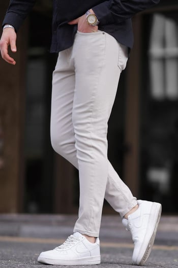 Erkek Taş Rengi Kanvas Slim Fit Pantolon