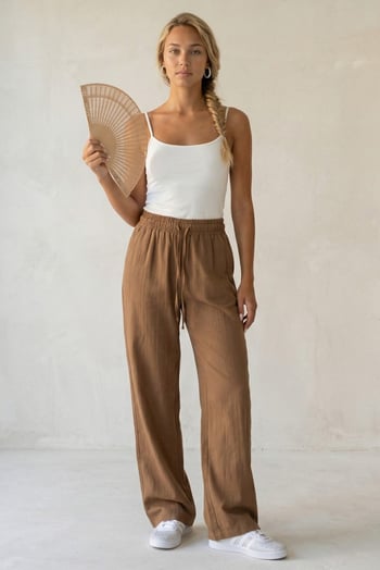 Camel Bol Paça Müslin Kadın Pantolon MG1980