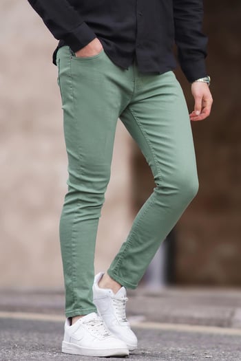 Erkek Yeşil Kanvas Slim Fit Pantolon