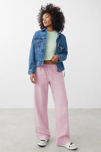 Pembe Elastik Belli Bol Kesim Pantolon MG2020