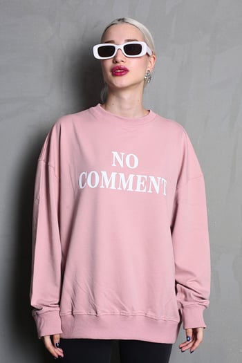 Pembe Bisiklet Yaka Baskılı Oversize Kadın Sweatshirt MG1902
