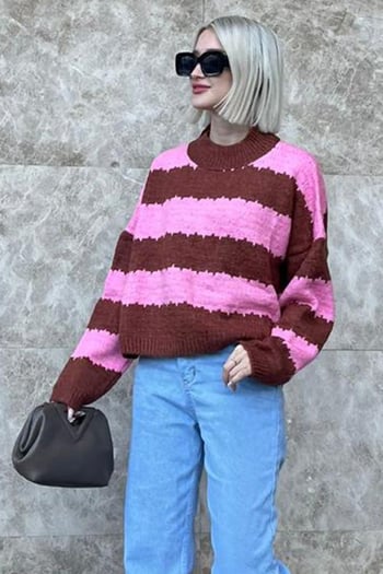 Pembe Desenli Oversize Kazak MG1205