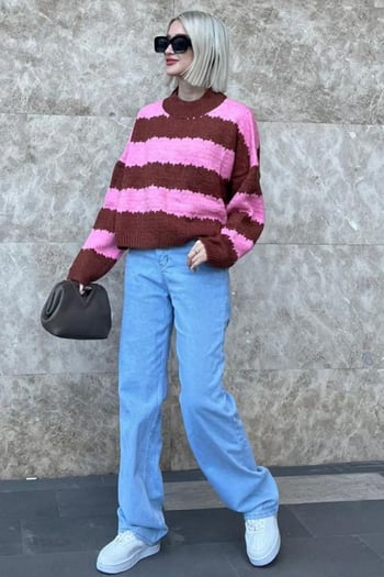 Pembe Desenli Oversize Kazak MG1205