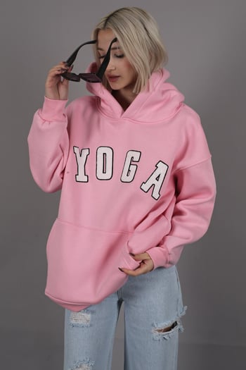 Pink Embroided Oversize Hoodie Sweatshirt MG1580