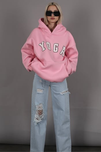 Pink Embroided Oversize Hoodie Sweatshirt MG1580