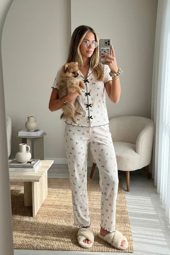 Beyaz Fiyonk Detaylı Kadın Pijama Takımı MG2832