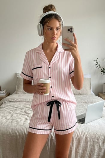 Beyaz Desenli Düğmeli Soft Kadın Şortlu Pijama Takımı MG2829