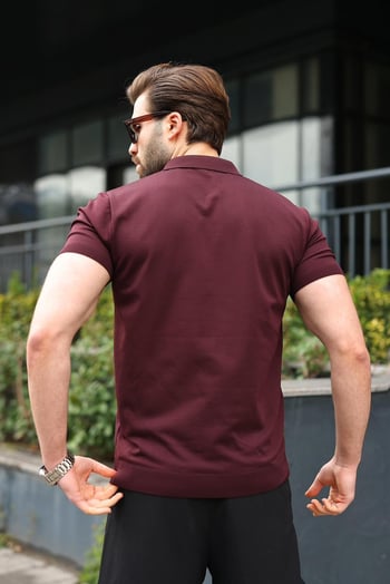 Mürdüm Polo Yaka Triko Erkek Tişört E7469