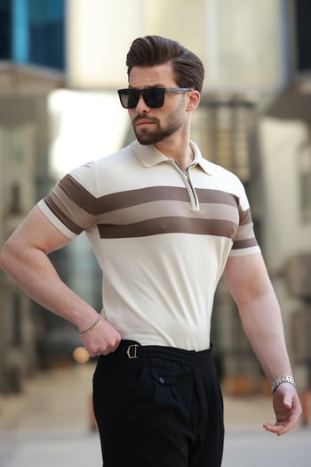 Taba Fernuarlı Polo Yaka Çizgili Erkek Tişört E7406