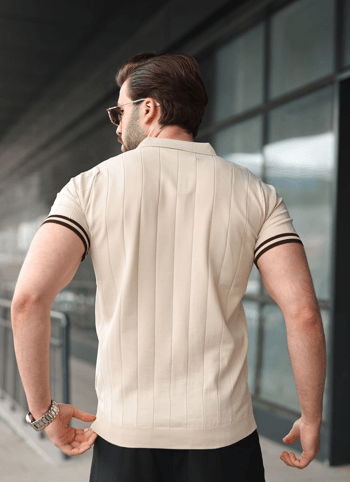 Madmext Erkek Taş Rengi Polo Yaka Fermuarlı Tişört 6876