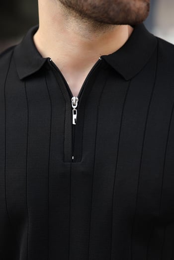 Madmext Siyah Polo Yaka Fermuarlı Erkek T-shirt E7298