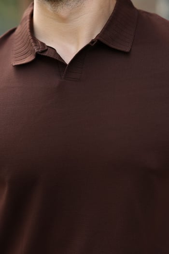 Kahverengi Regular Fit Polo Yaka Triko Erkek Tişört E7502