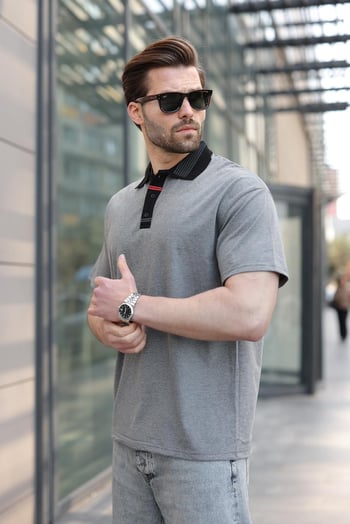 Antrasit Polo Yaka Erkek T-shirt E7147